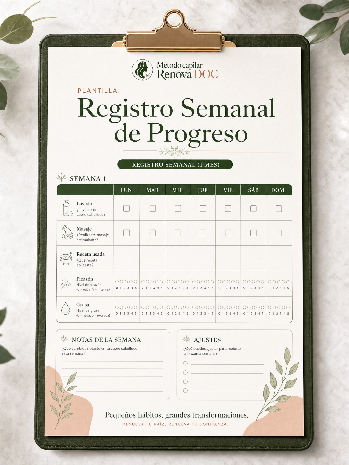 Plantilla registro semanal de progreso