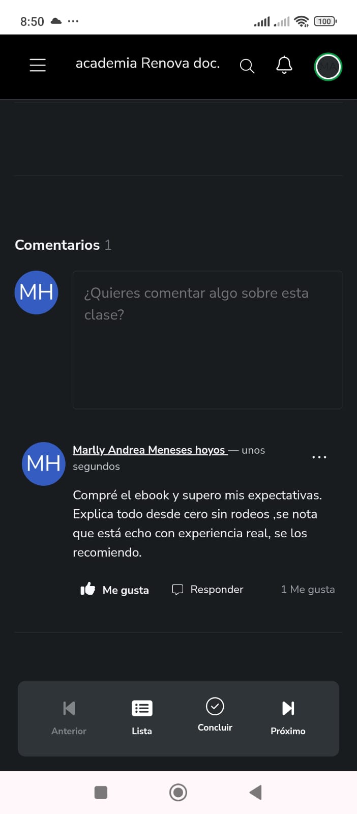 Testimonio de compra del ebook Renova DOC